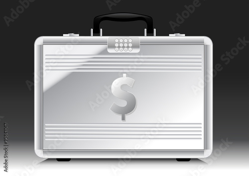 Silver suitcase with $ sign on side