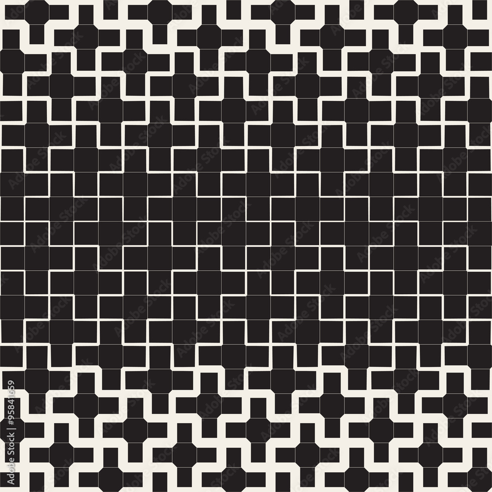Vector Seamless Black and White Geometric Cross Grid Line Pattern