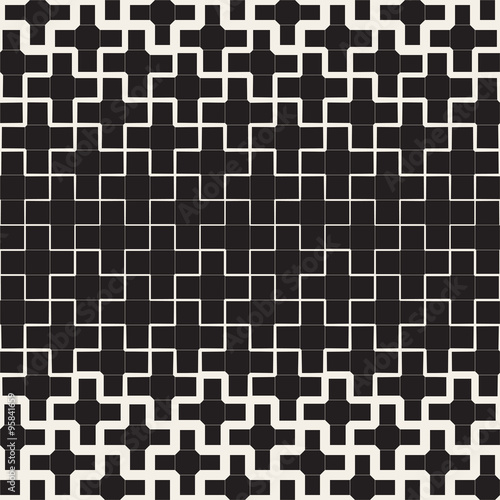 Vector Seamless Black and White Geometric Cross Grid Line Pattern