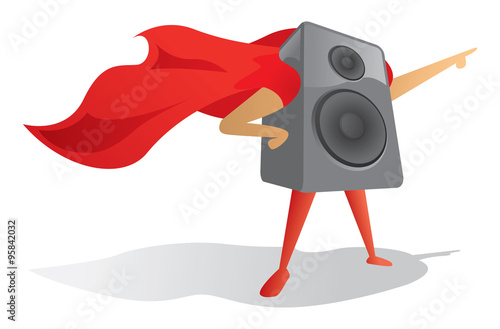 Sound speaker super hero proudly pointing
