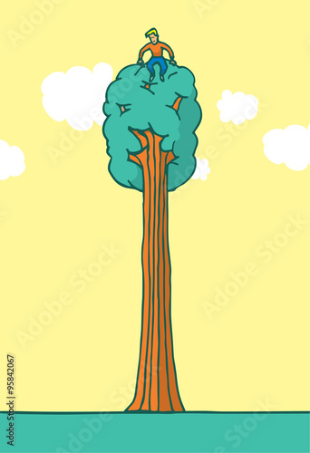 Tree hugger sitting on top enjoying nature