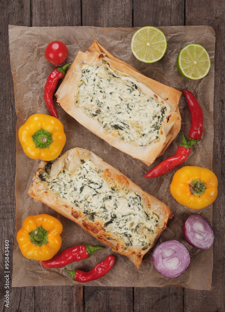 Phyllo pastry filled with cheese and spinach Phyllo pastry filled with cheese and spinach
