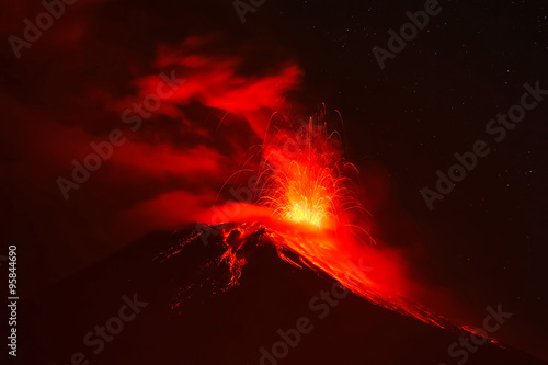 Violent Explosion Of Tungurahua At Night