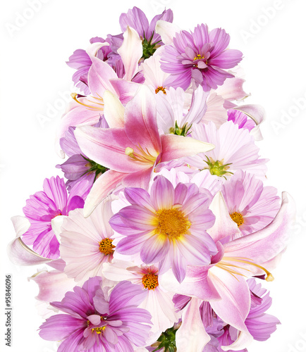 Beautiful bouquet pink flowers garden on white background isolat