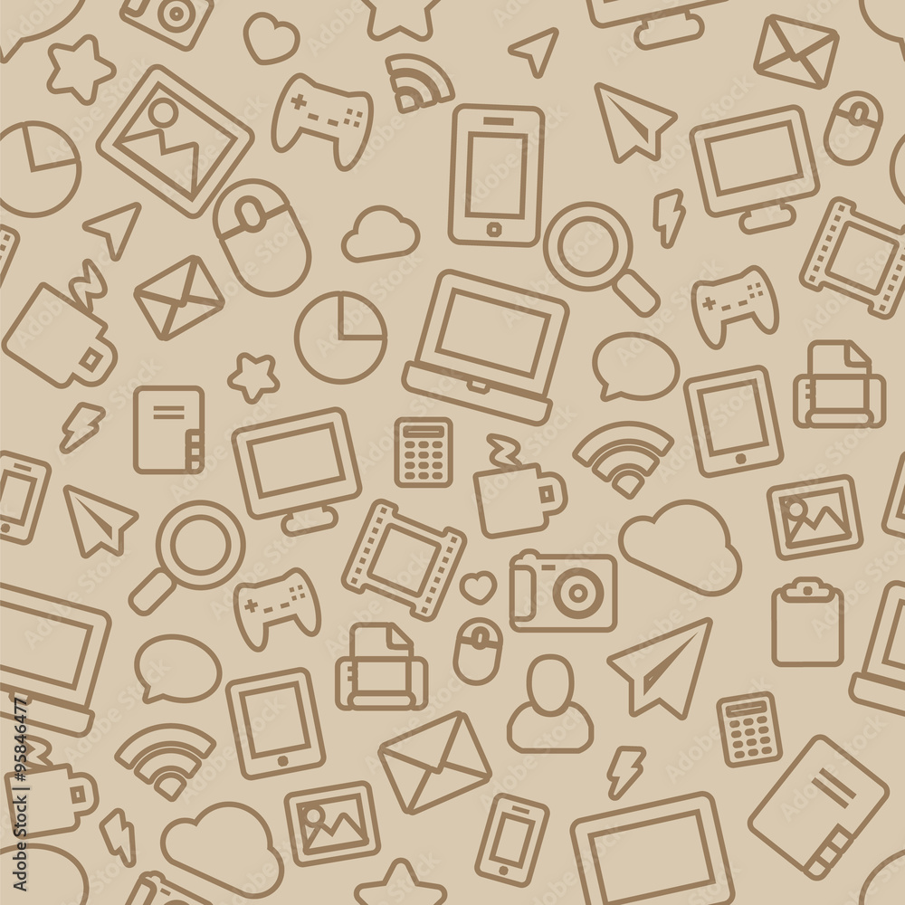 Seamless Pattern with Outline Office Icons Seamless Pattern with Outline Office Icons