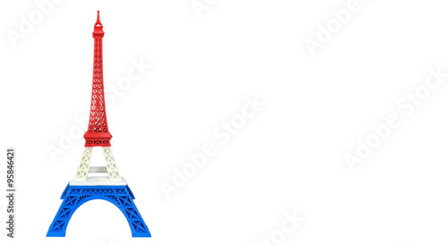 Eiffel Tower Model in France Flag, Red White Blue Stripe printed by 3D Printer at Corner with Space to input Text or for Mock Up Display Product, Pray for Paris Concept