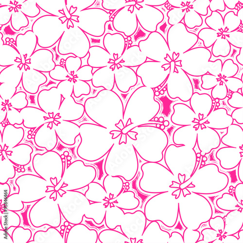 Tropical hibiscus flowers seamless pattern