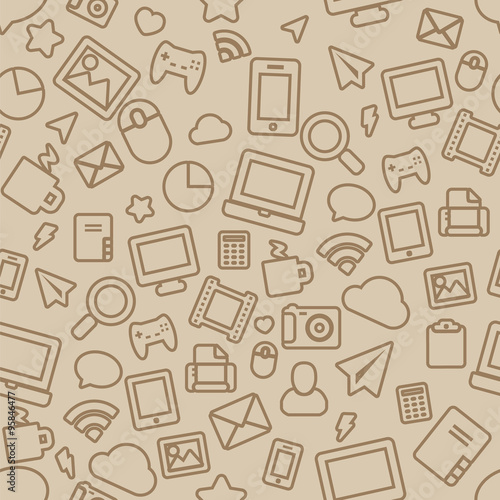 Seamless Pattern with Outline Office Icons