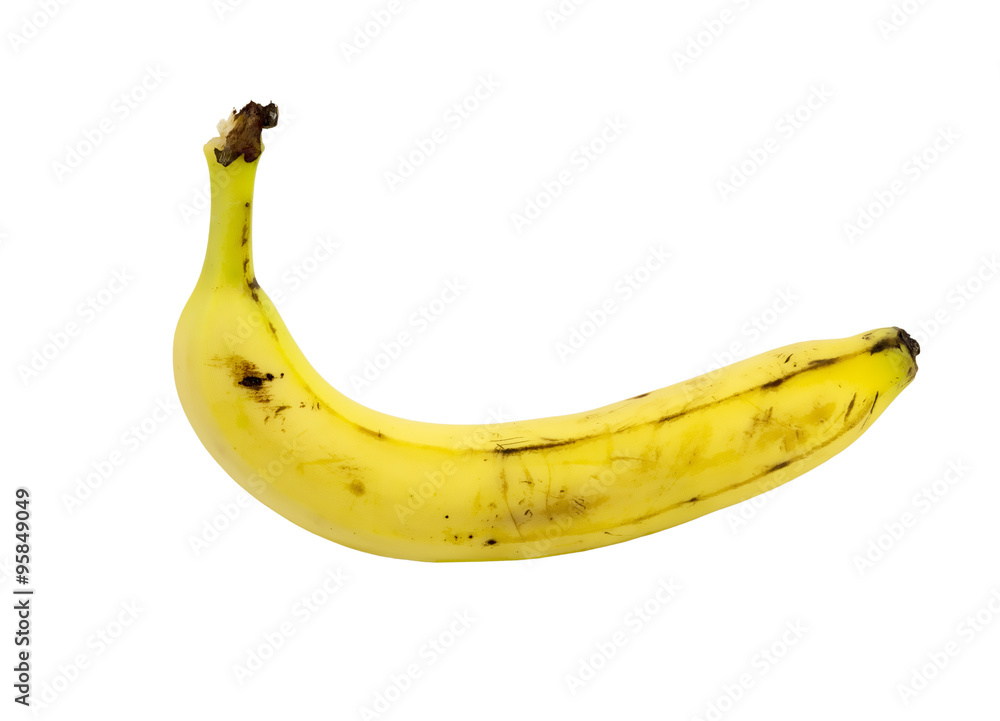 single banana against white background