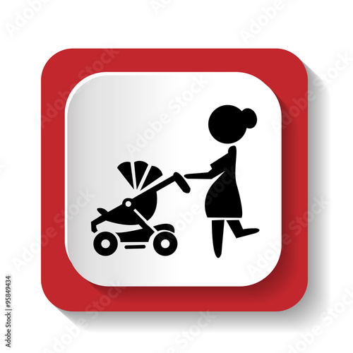 Vector silhouette of a woman with a stroller