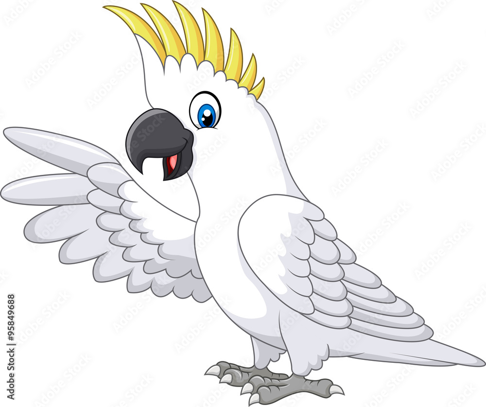 Fototapeta premium Cute white parrot presenting isolated on white background