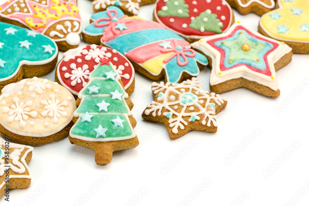 various homemade christmas cookies on white`````````