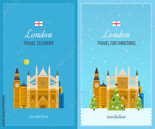 London, United Kingdom icons  travel concept. Merry Christmas greeting card