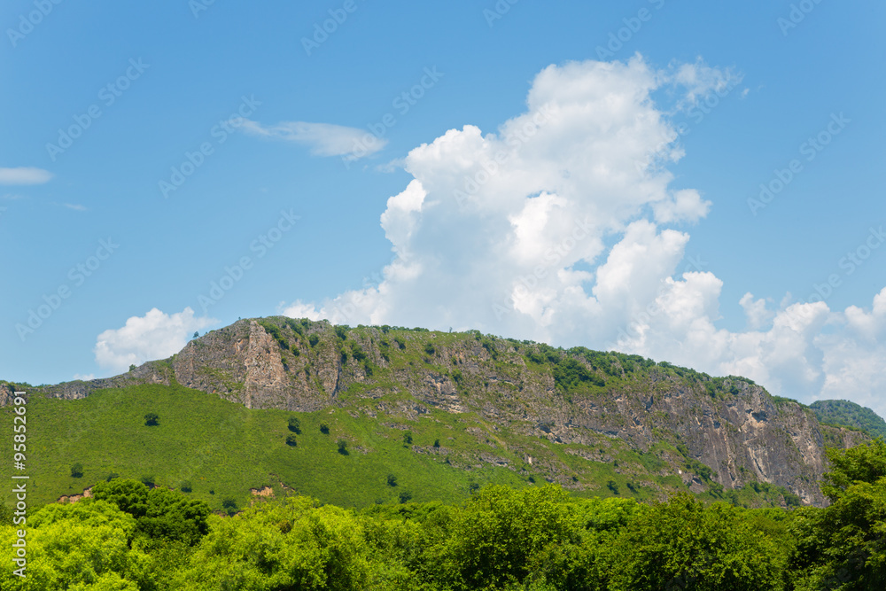 Mountain range against the blue sky