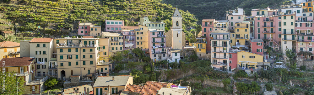 panoramic view to city with colored houses in Italy