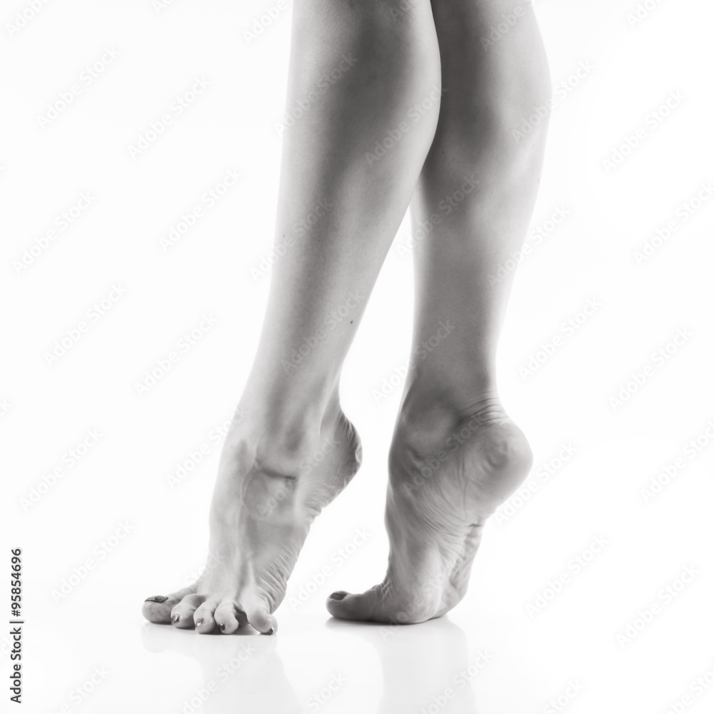 Ballet dancer legs over white Ballet dancer legs over white
