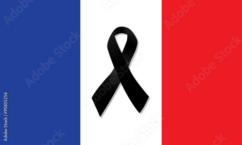 France flag with black ribbon vector