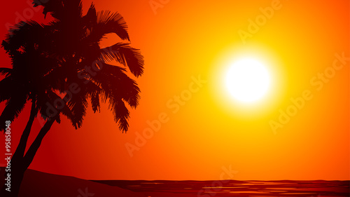 Strand mit Palmen im Sonnenuntergang #95858048