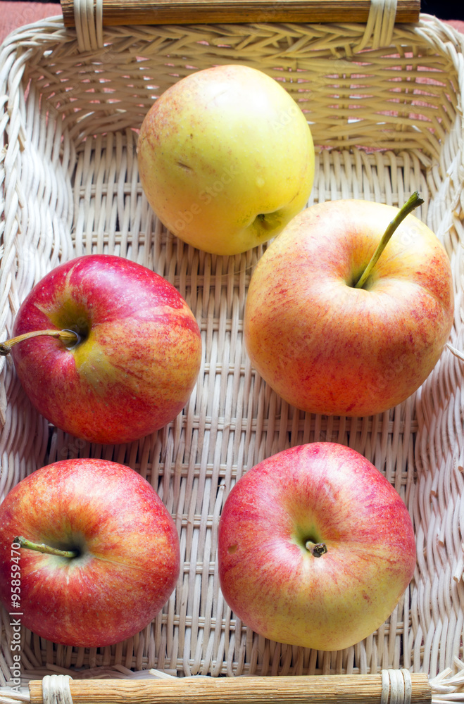 Fresh harvest of apples on wooden background. Nature fruit concept Fresh harvest of apples on wooden background. Nature fruit concept