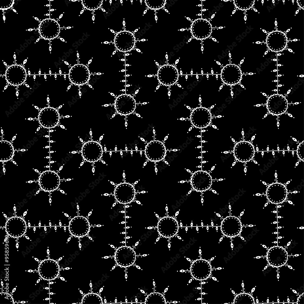 vector seamless pattern of white floral motifs on black background vector seamless pattern of white floral motifs on black background