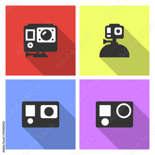 Action video camera vector flat style illustration set