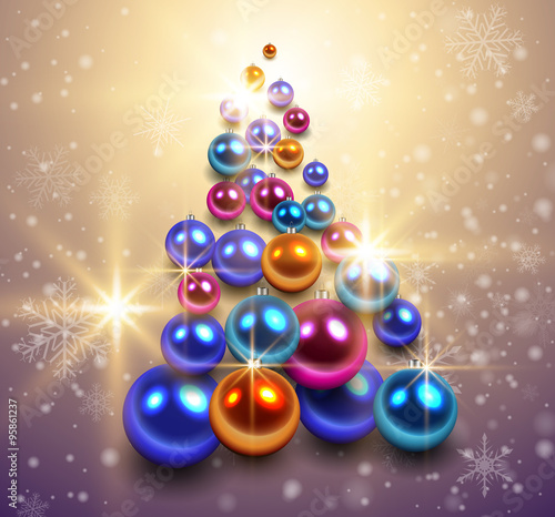 Christmas background with christmas tree from shiny balls