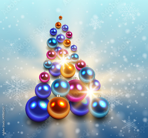 Christmas background with christmas tree from shiny balls