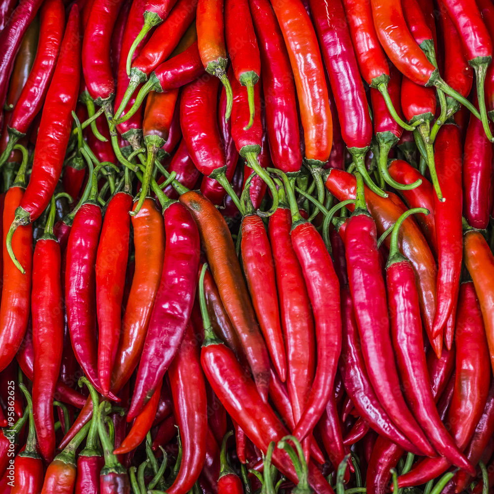 Red chili peppers, closeup view