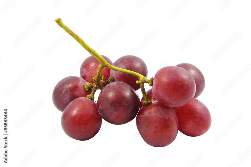 Bunch of red grapes on white background