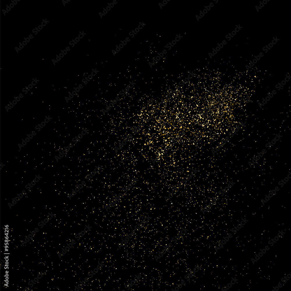 Gold glitter texture on a black background. Golden explosion of confetti. Golden grainy abstract  texture on a black  background. Design element. Vector illustration,eps 10.