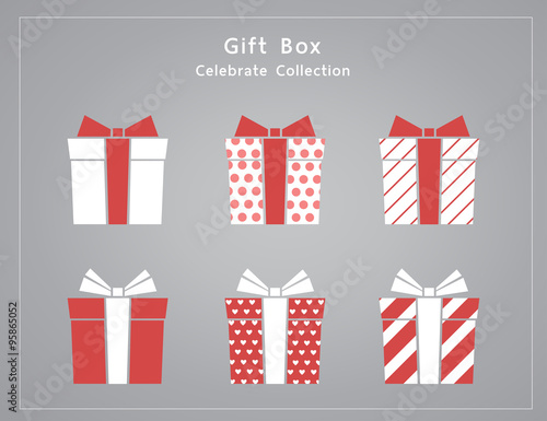 Set of variety red gift box, minimal flat design vector illustration.