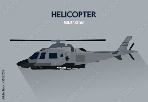 Battle Helicopter in side view  military vector illustration  flat design