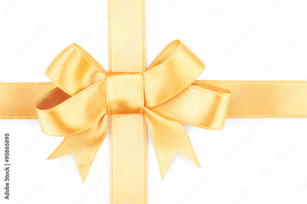 Satin peach ribbon bow isolated on white Satin peach ribbon bow isolated on white