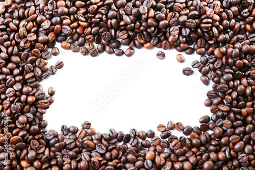 Coffee beans frame on white background