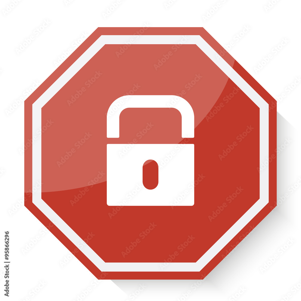 White Lock icon on red stop sign web app White Lock icon on red stop sign web app