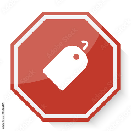 White Tag icon on red stop sign web app