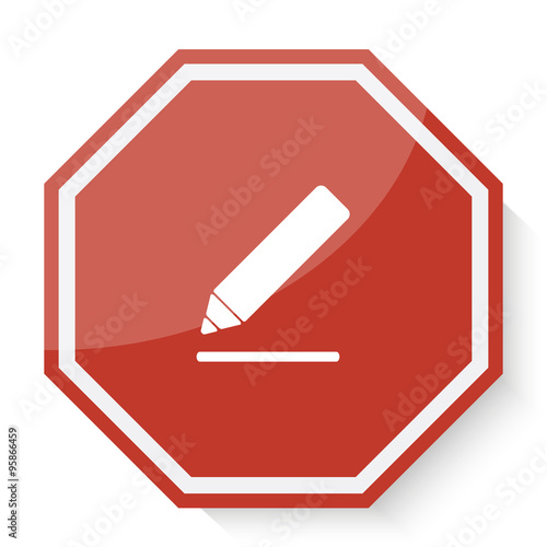 White Sign Here icon on red stop sign web app