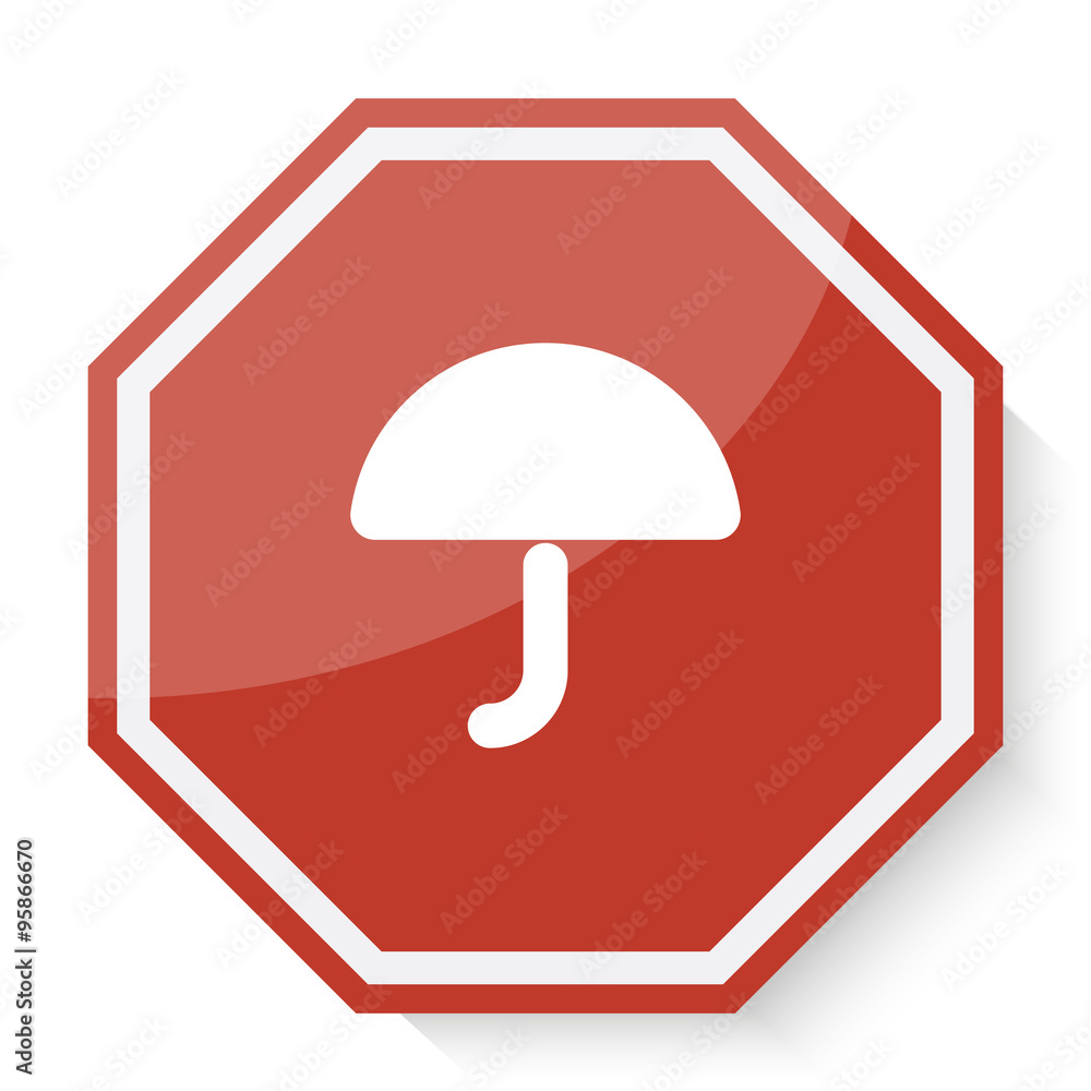 White Umbrella icon on red stop sign web app