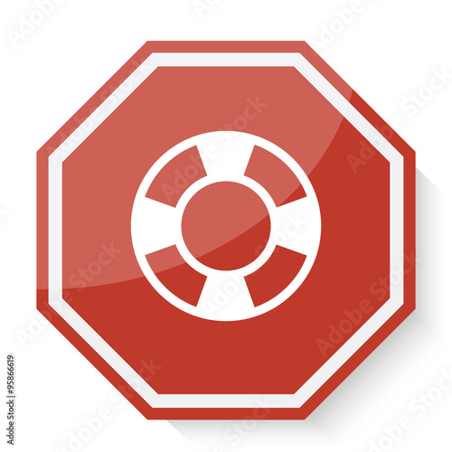 White Life Buoy icon on red stop sign web app
