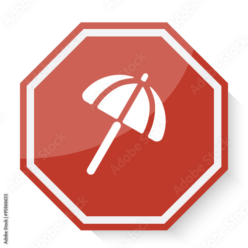 White Parasol icon on red stop sign web app