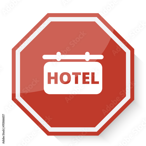 White Hotel Sign icon on red stop sign web app