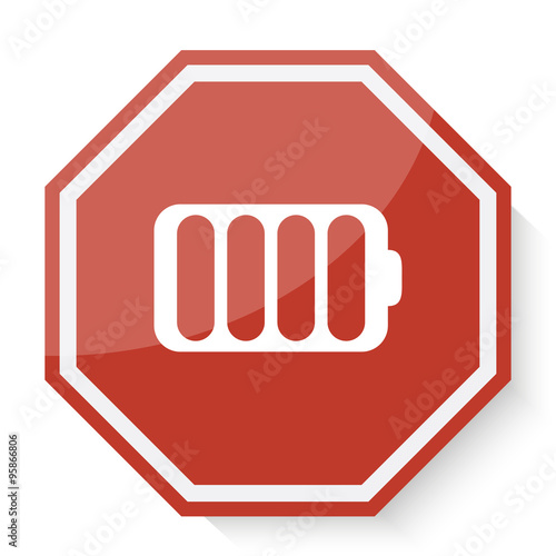 White Battery icon on red stop sign web app