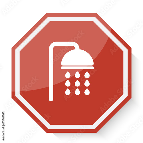White Shower icon on red stop sign web app