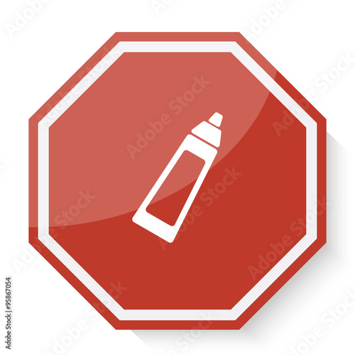White Baby Bottle icon on red stop sign web app