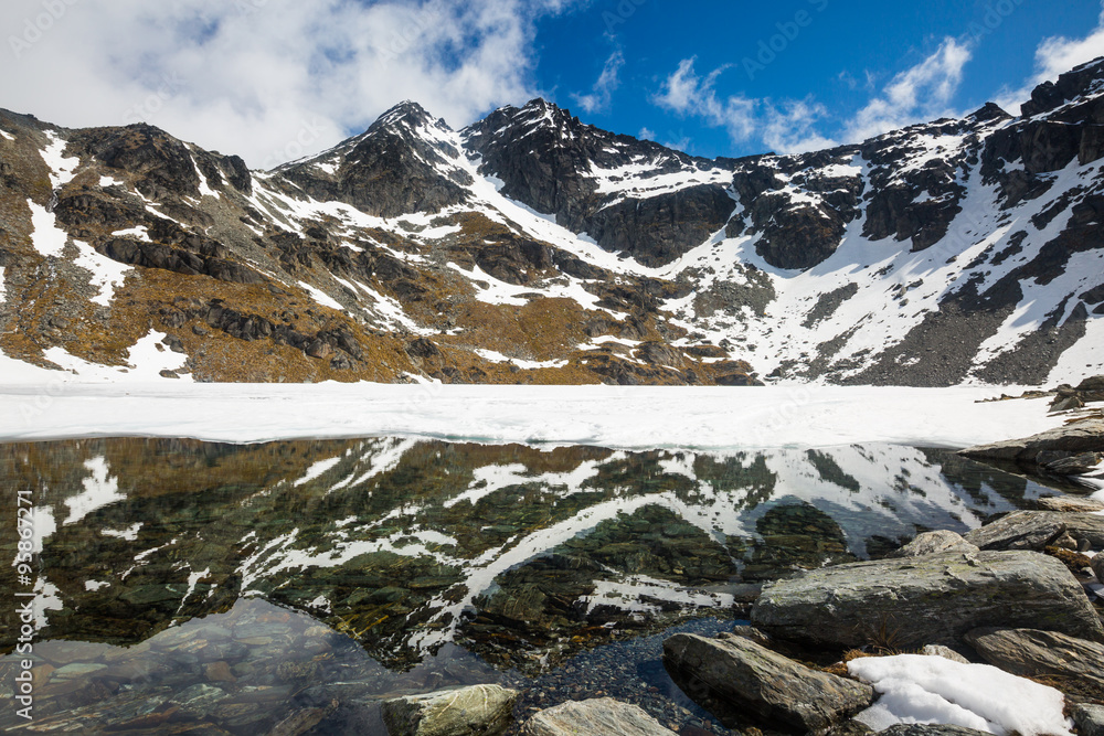 Lake Alta with mountains reflection