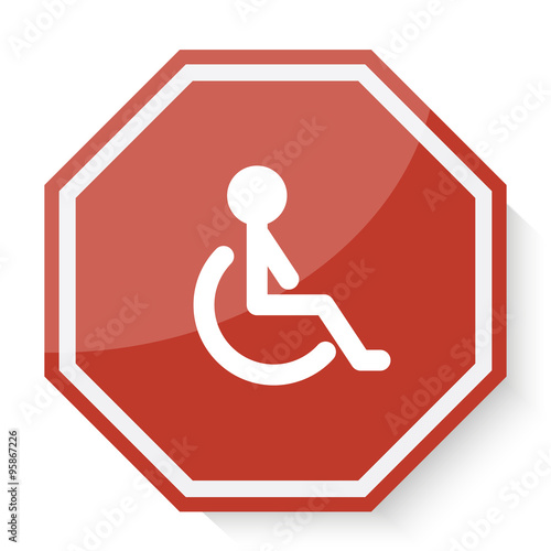 White Wheel Chair icon on red stop sign web app