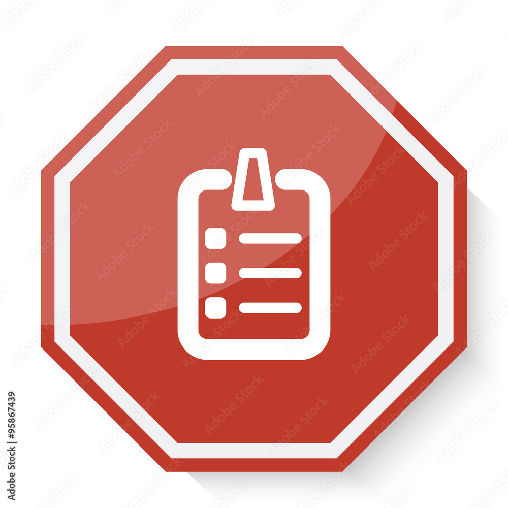 White Checklist icon on red stop sign web app White Checklist icon on red stop sign web app