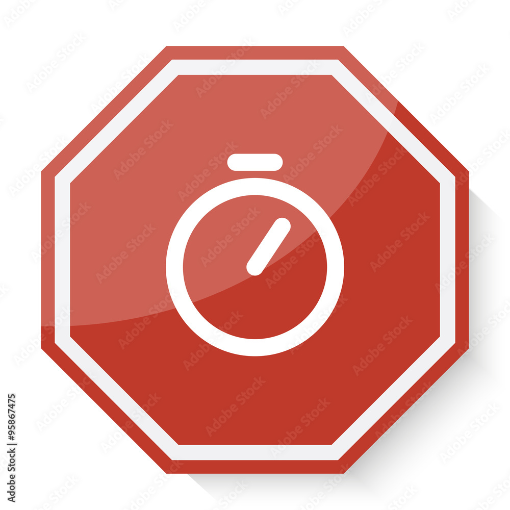 White Timer icon on red stop sign web app White Timer icon on red stop sign web app