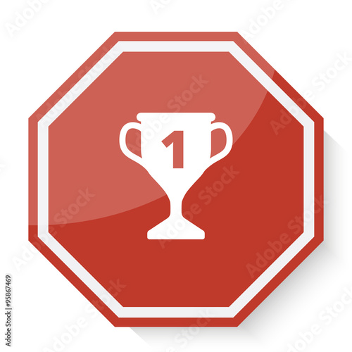 White Trophy icon on red stop sign web app
