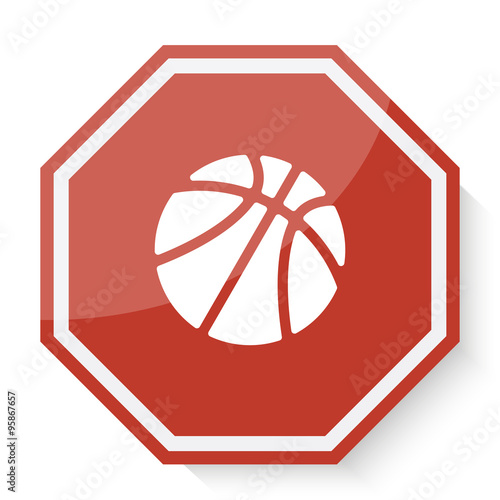 White Basketball icon on red stop sign web app